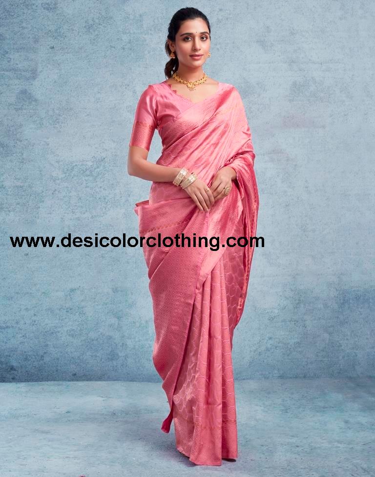 Pink Silk Plain Saree