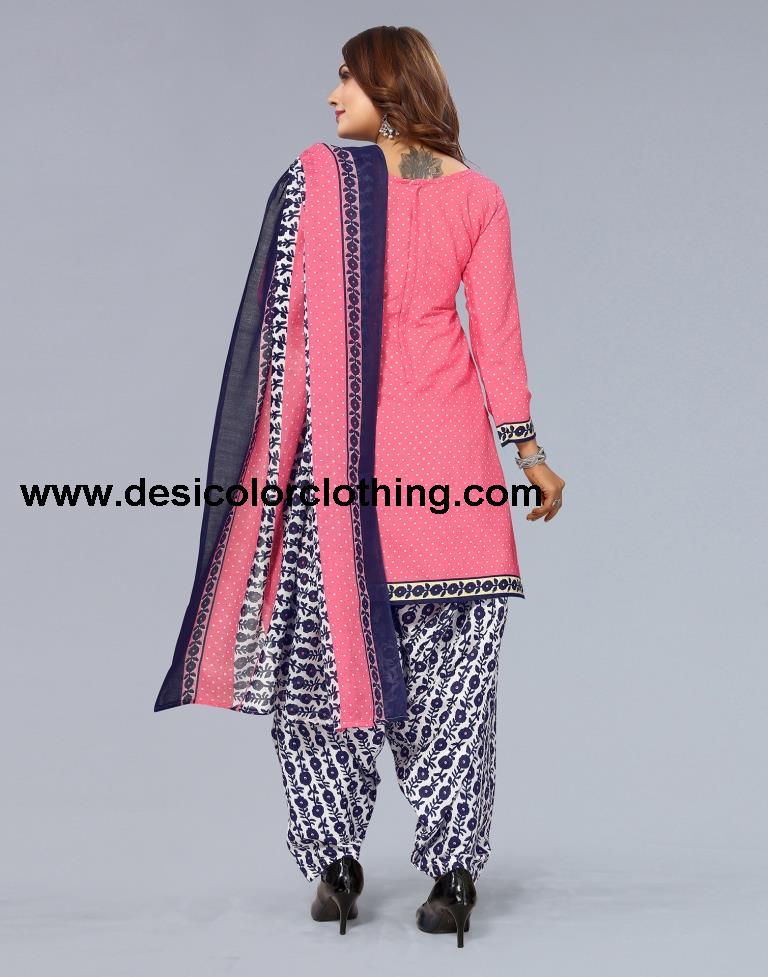 Pink Printed Cotton Unstitched Salwar Suit Material
