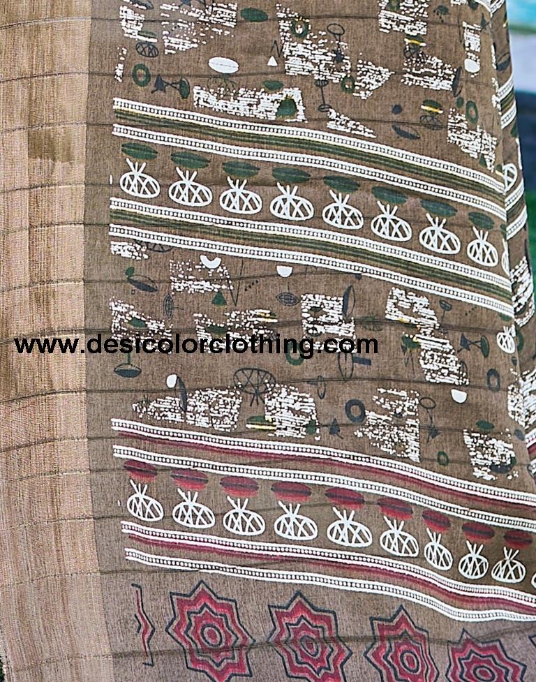 Brown Silk Printed Saree