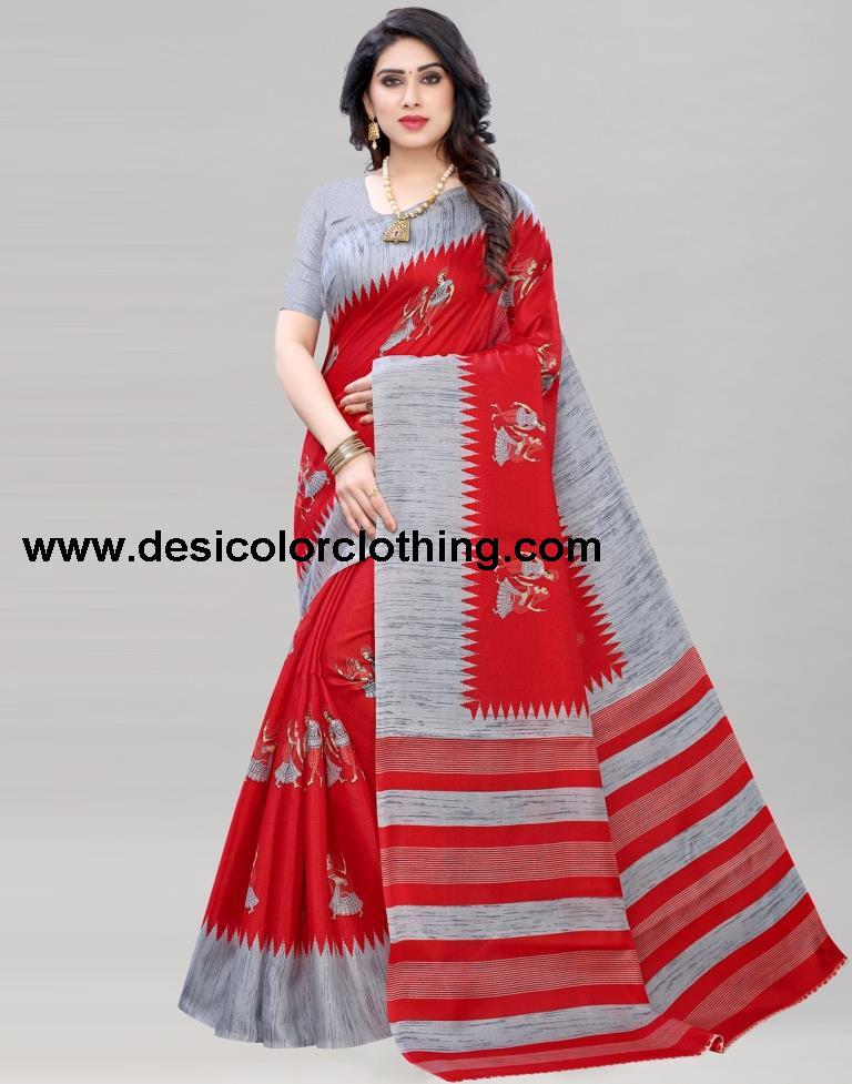 Red Coloured Khadi Silk Printed Casual saree