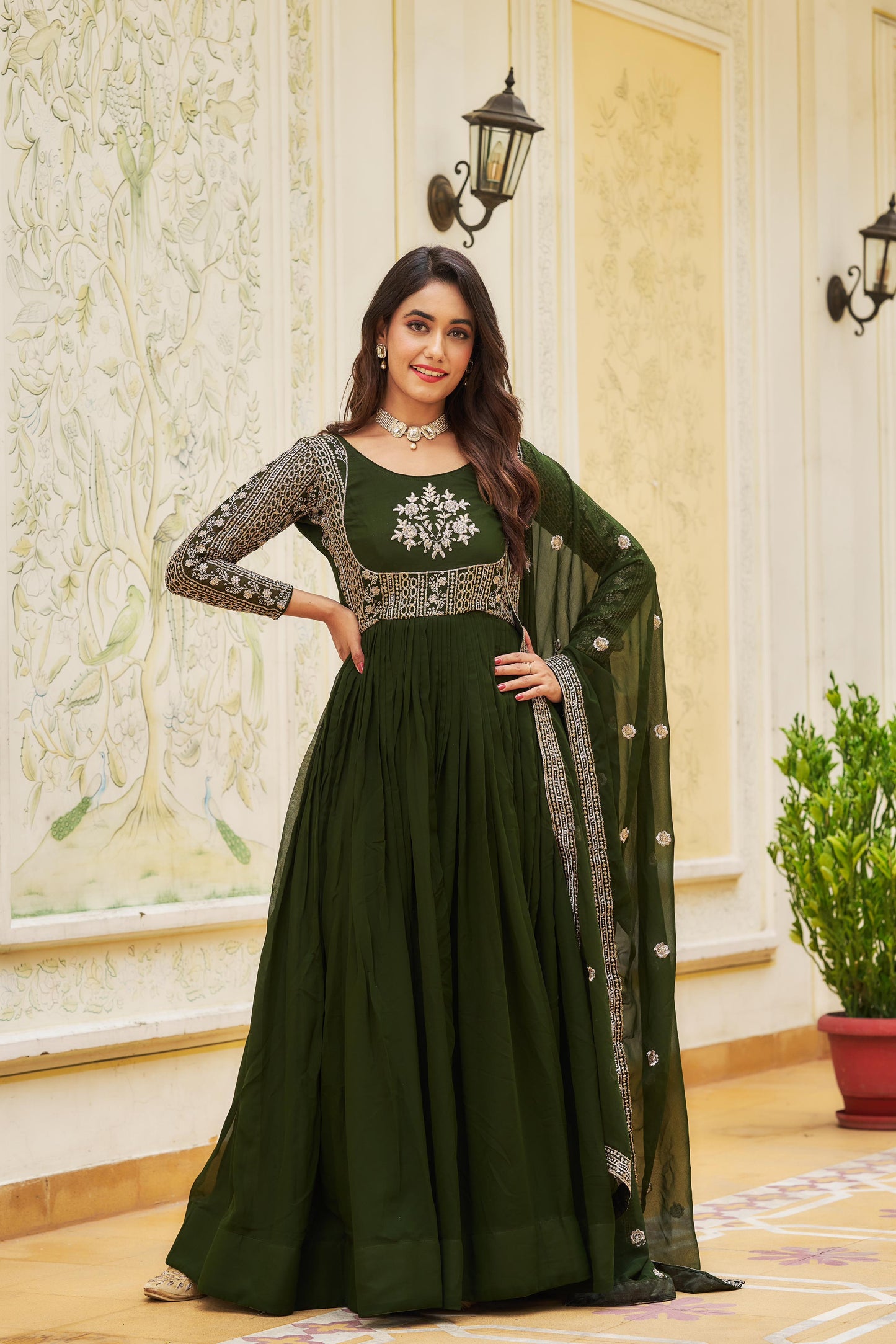 Product Image - Shree Ram Creation Festive Long Gown & Dupatta - Heavy Sequence Embroidery, Georgette Fabric