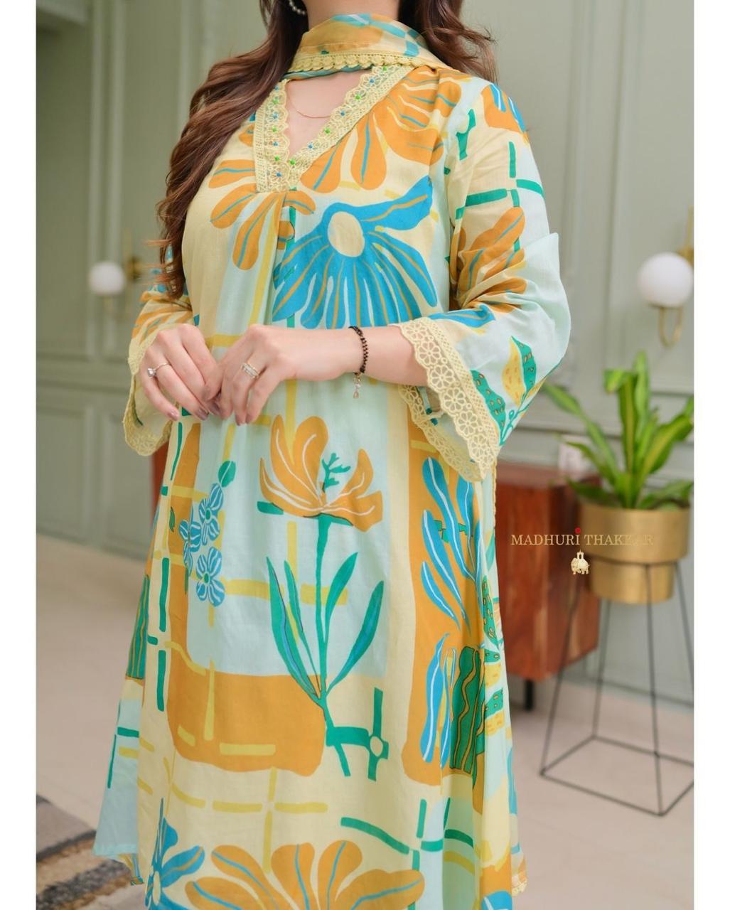 Product Image - Elegant Abstract Floral Suit Set | Designer Georgette Saree | Festive Wear