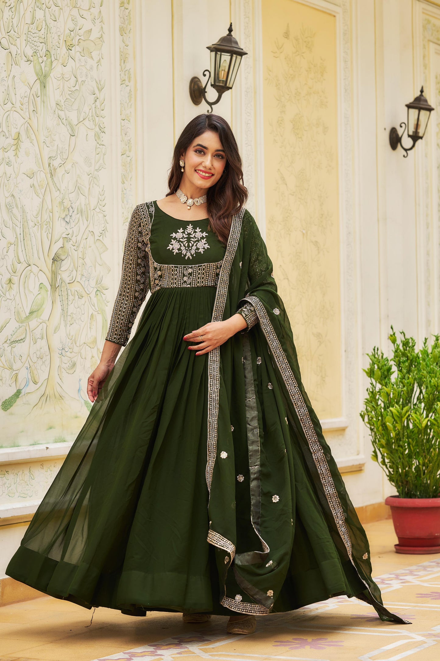 Product Image - Shree Ram Creation Festive Long Gown & Dupatta - Heavy Sequence Embroidery, Georgette Fabric