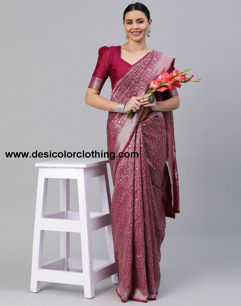 Cherry Red Banarasi Silk Saree