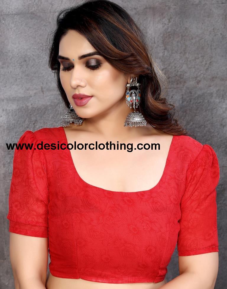 Red Georgette Floral Printed Saree