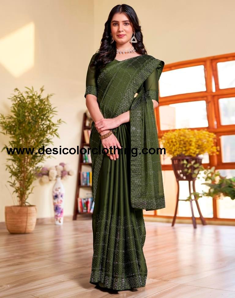 Mehndi Green Georgette Plain Saree
