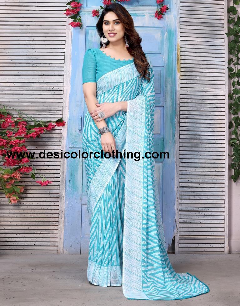 Turquoise Georgette Printed Saree