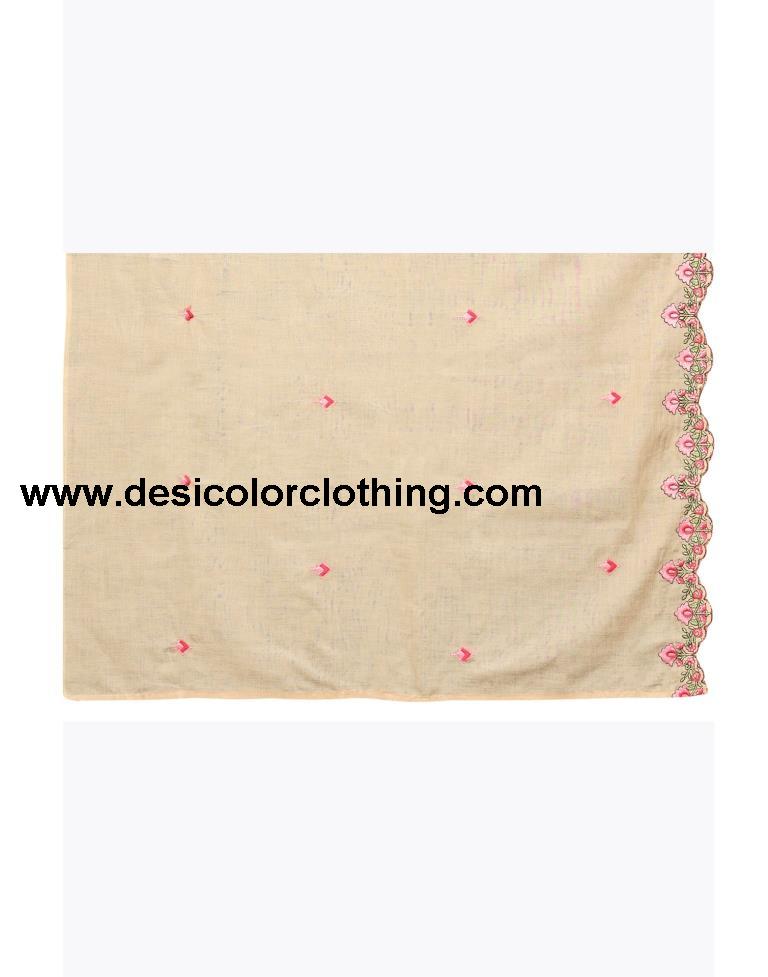 Warm Beige Cotton Embroidered Unstitched Salwar Suit