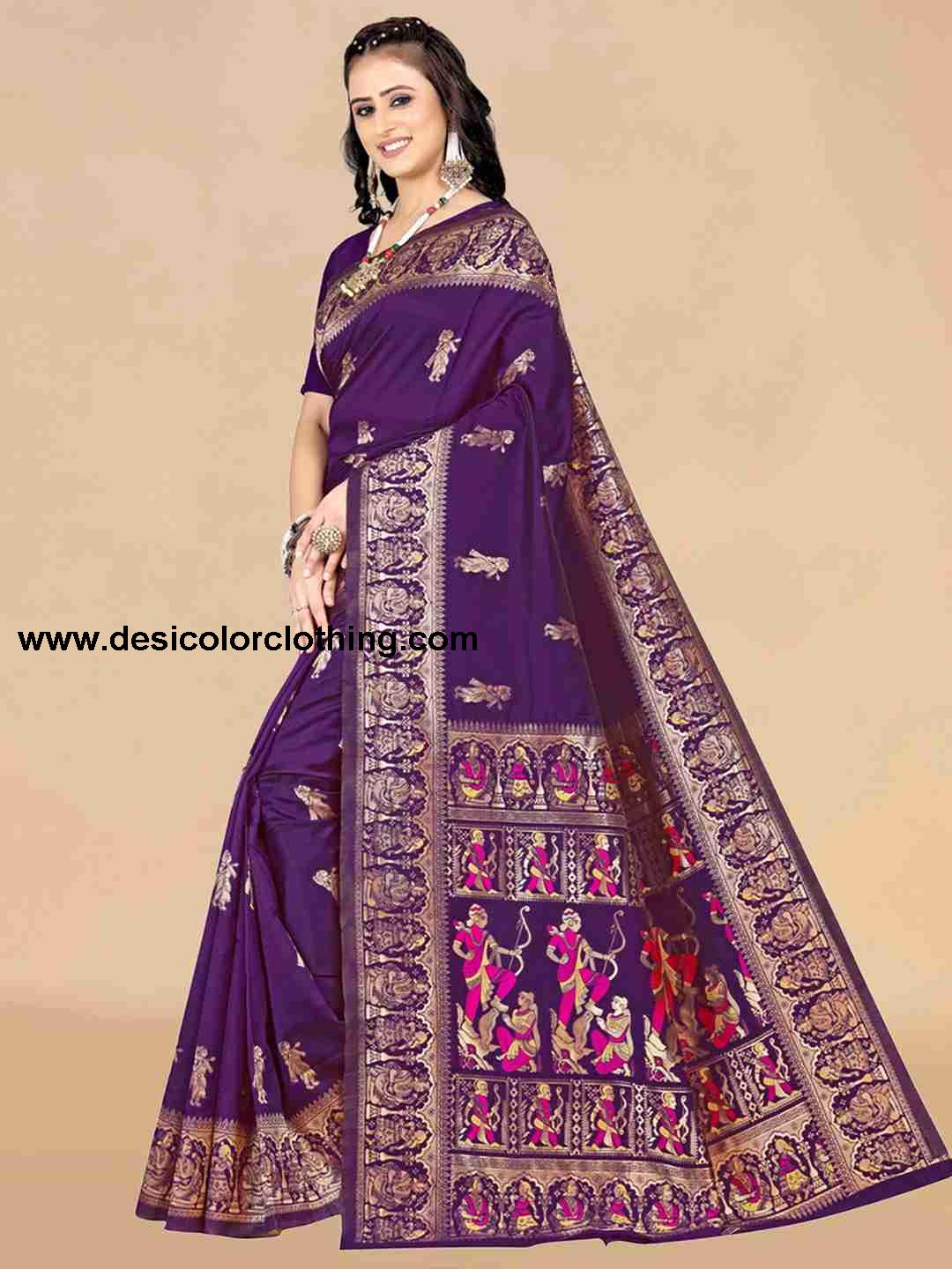 Purple Silk Plain Saree