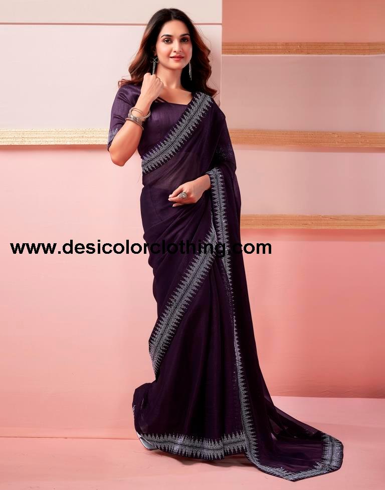 Deep Purple Chiffon Plain Saree