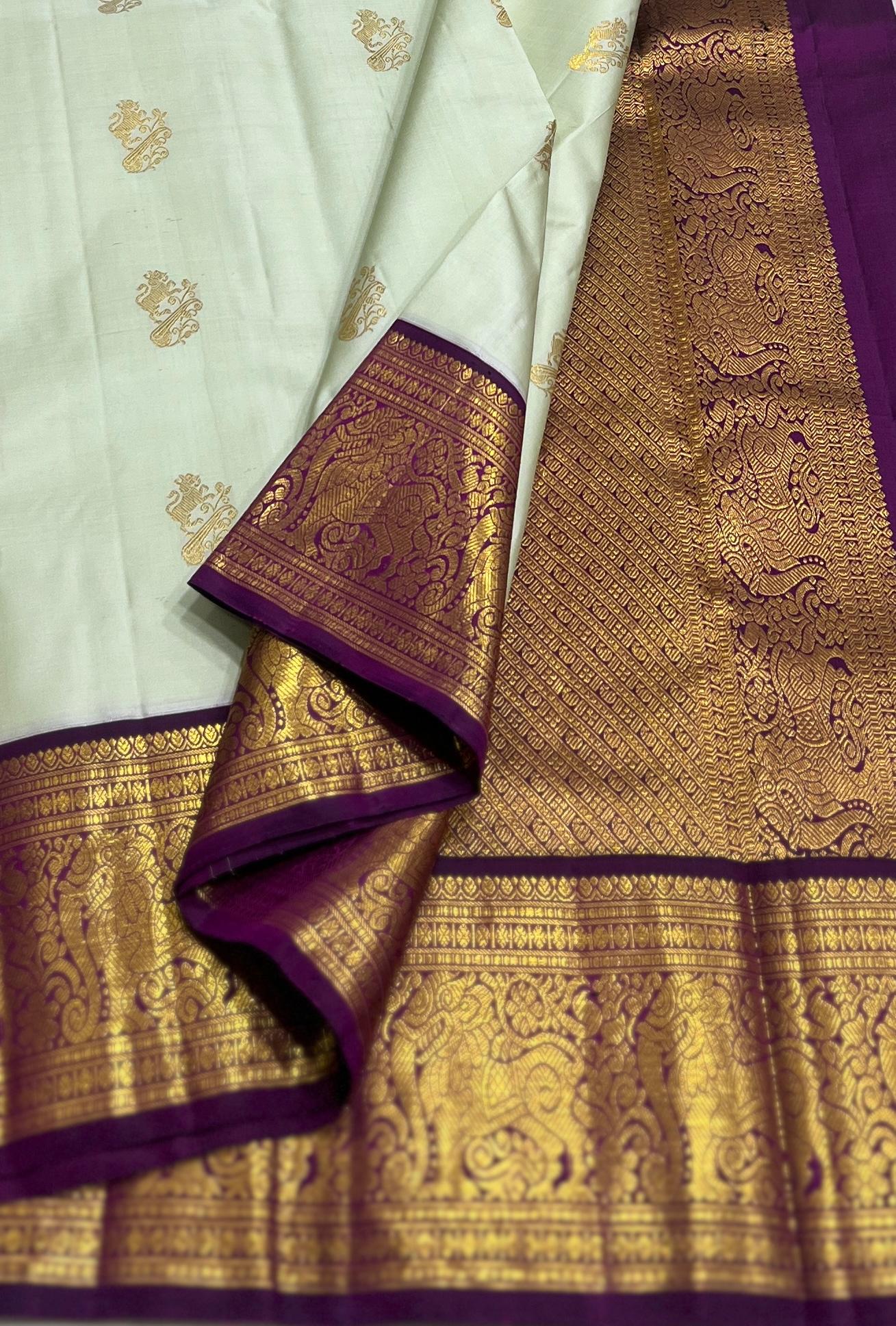 Product Image - Pure Kanchipuram Handloom Silk Saree with Double-Side Kuttu Border