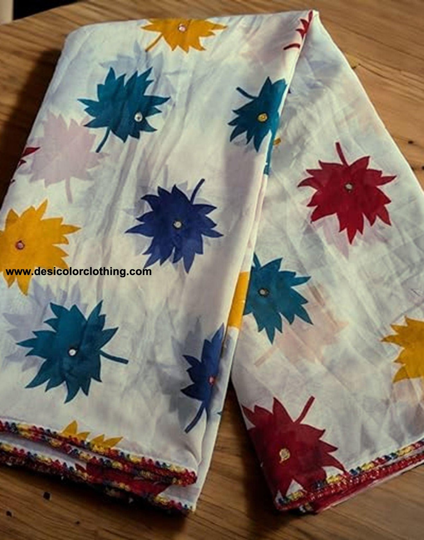 White Printed Georgette Saree