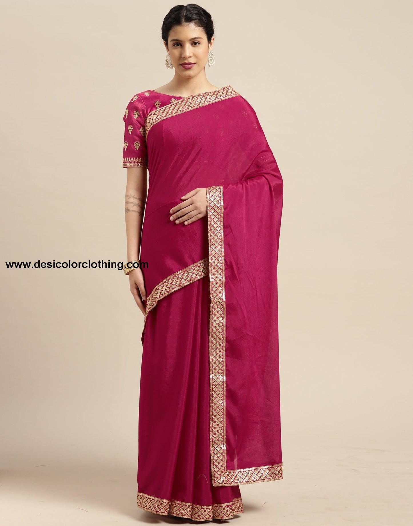 Cherry Pink Silk Saree