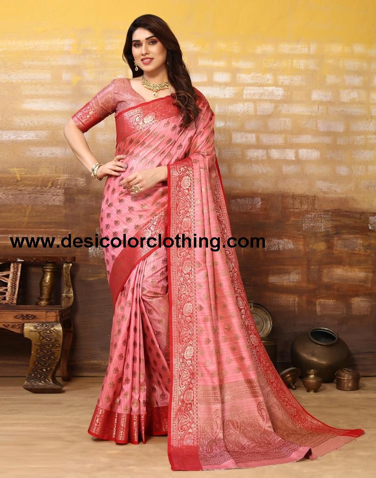Pink Jacquard Silk Saree