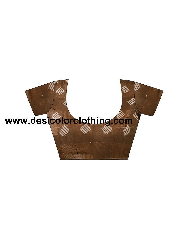Brown Printed Cotton Saree