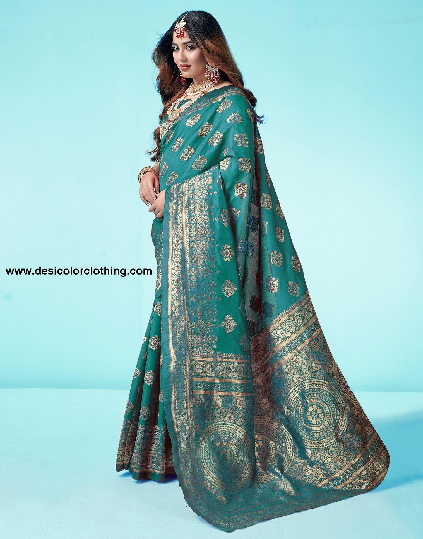 Rama Green Jacquard Silk Saree