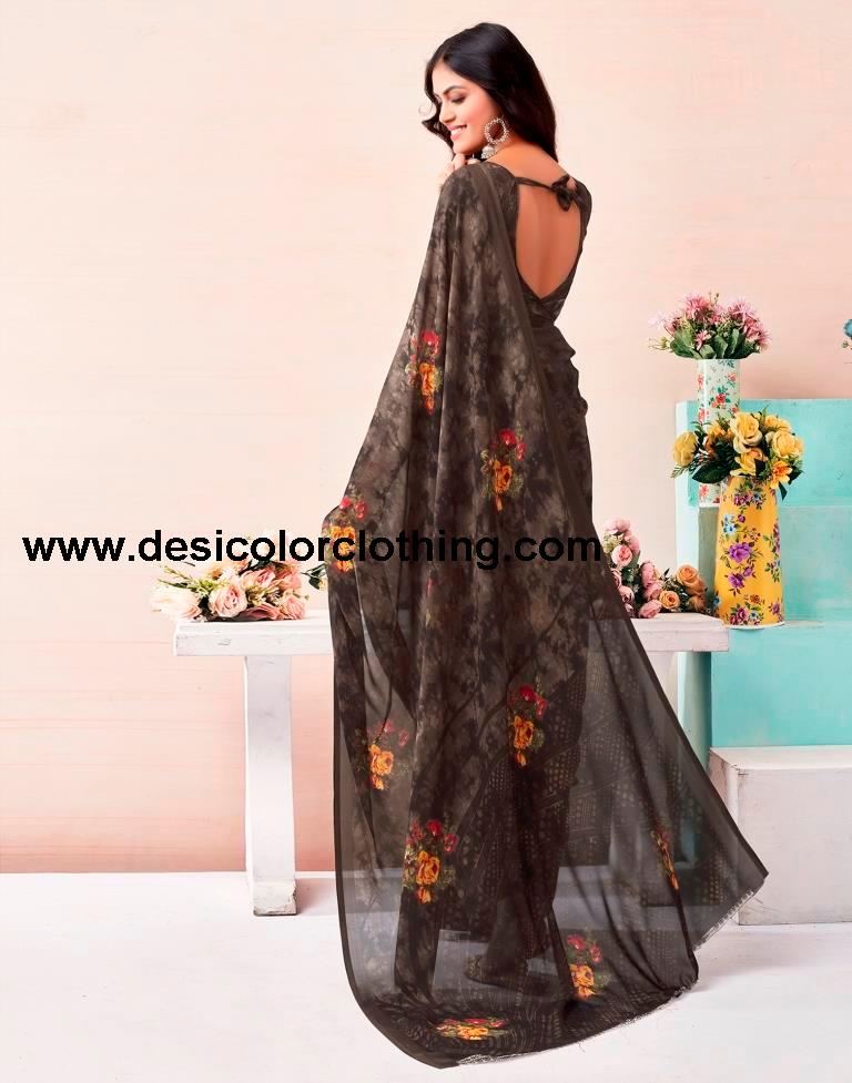 Brown Renial Printed Saree
