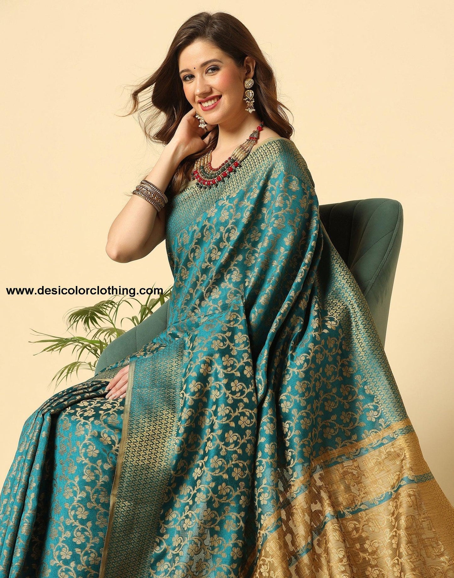 Rama Green Banarasi Silk Saree