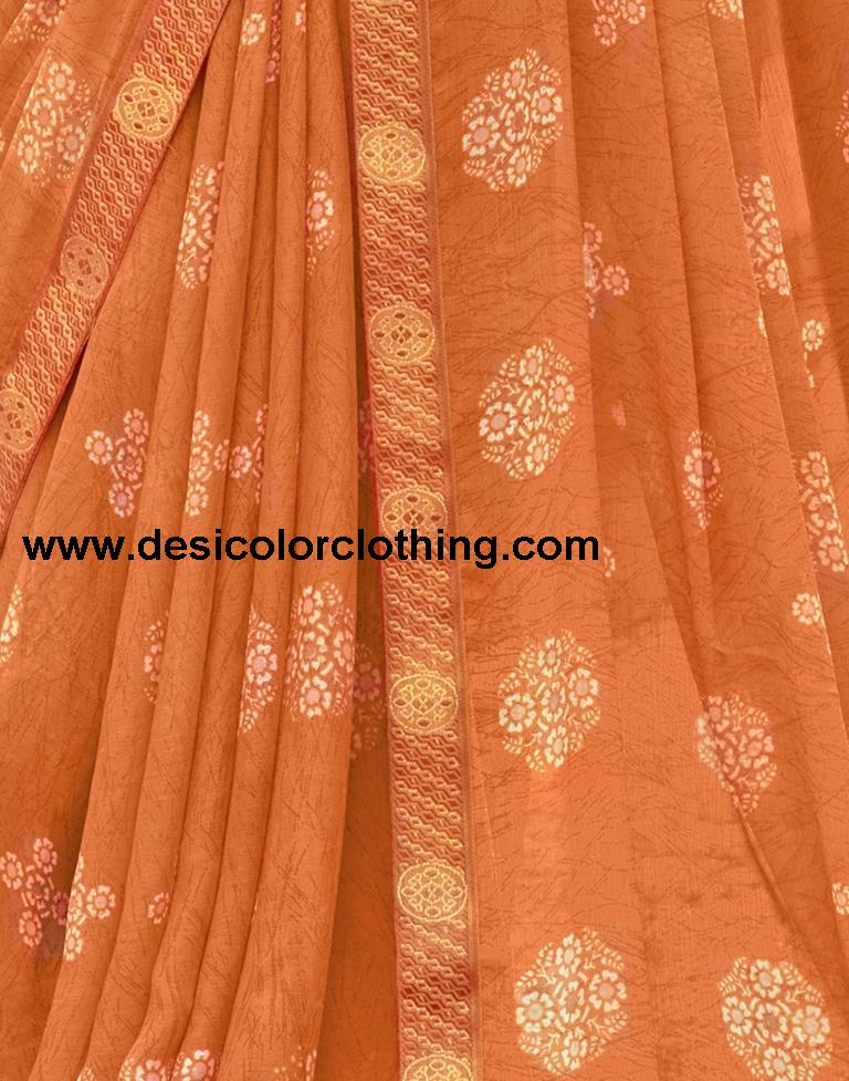 Orange Chiffon Printed Saree