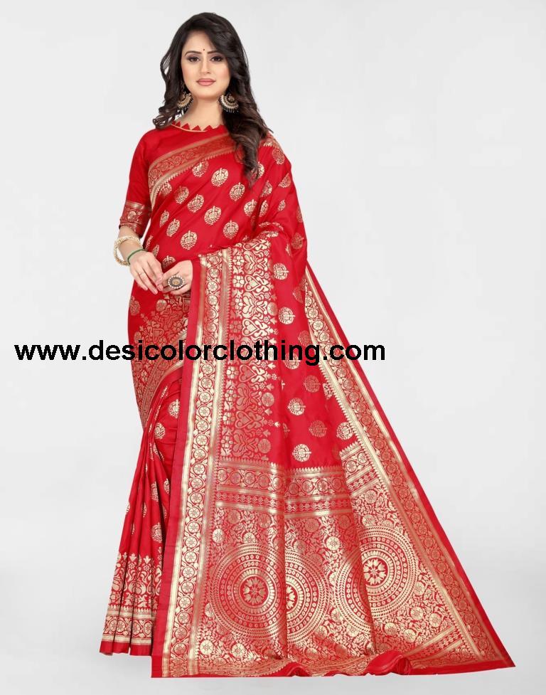 Red Jacquard Banarasi Silk Saree