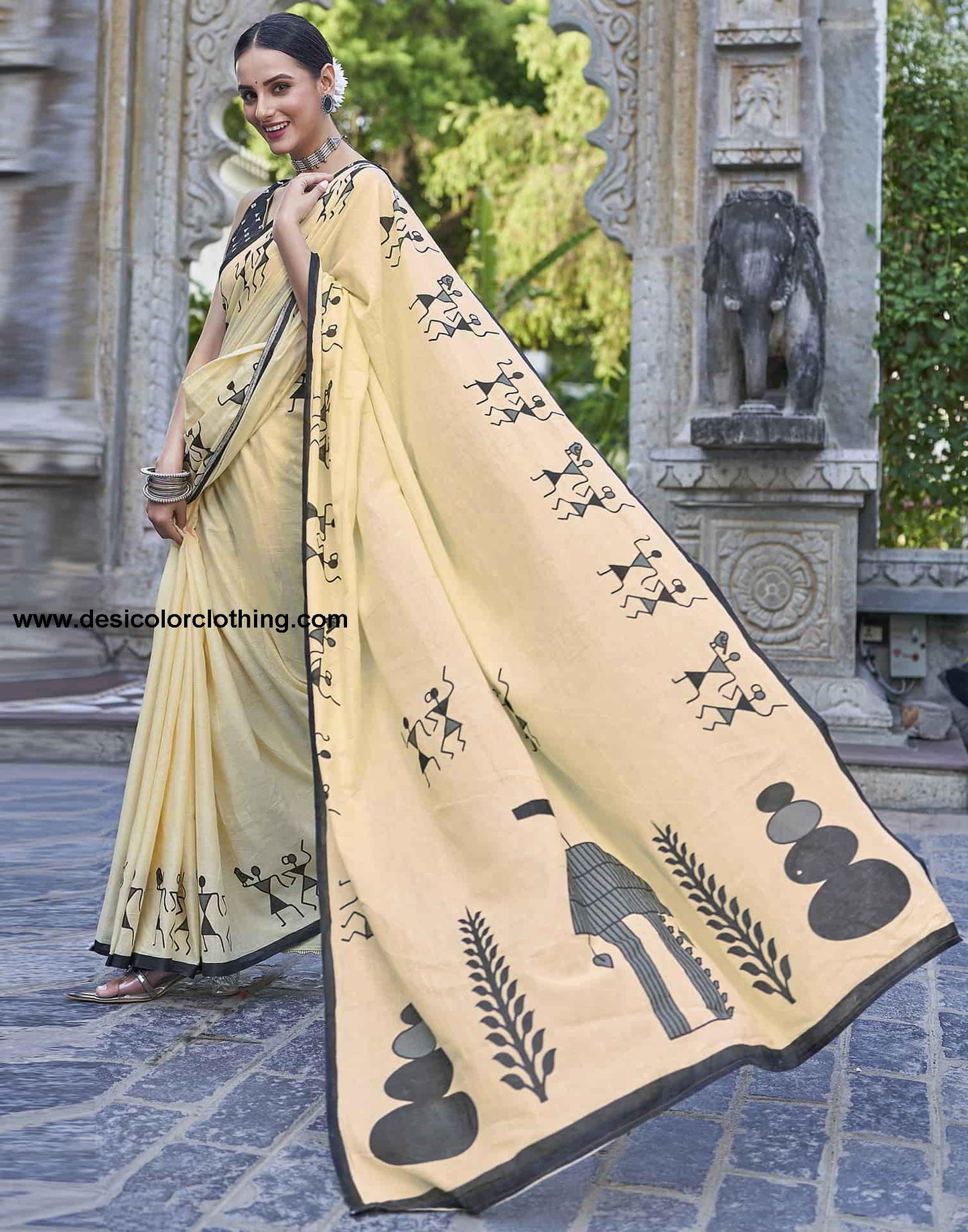 Yellow Printed Cotton Saree