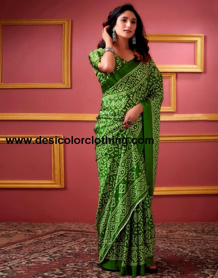 Green Silk Bandhani Saree