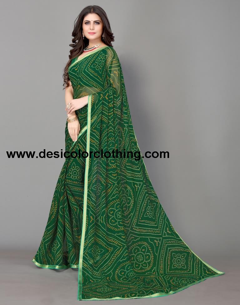 Green Bandhani Printed Saree