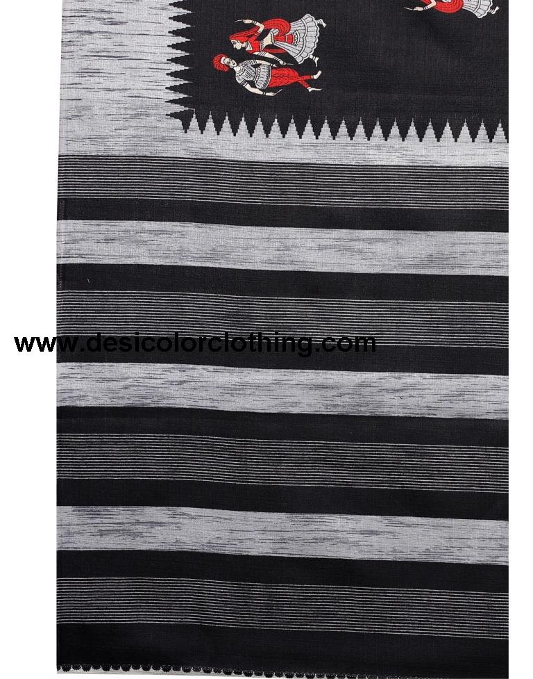 Black Coloured Khadi Silk Printed Casual saree