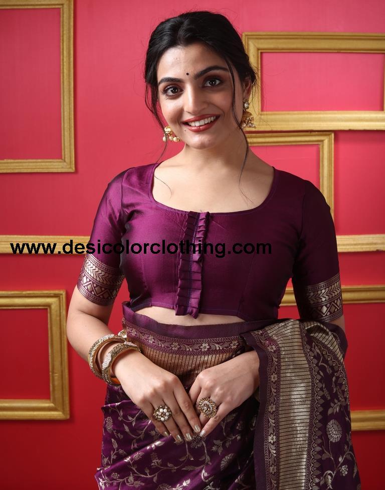 Dark Maroon Silk Plain Saree