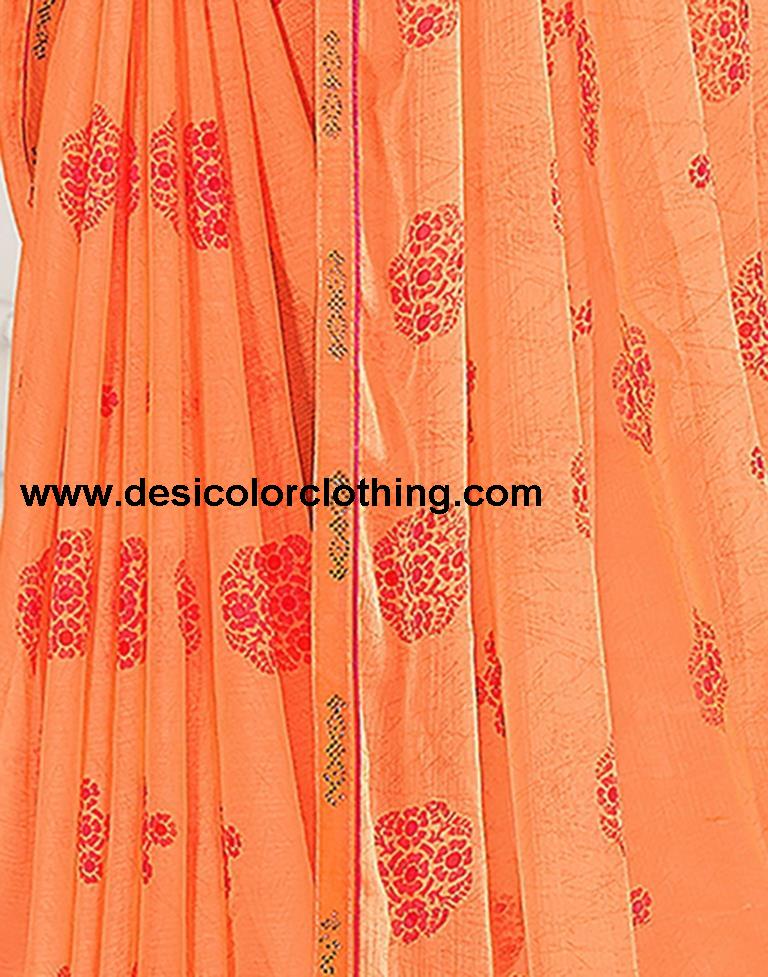 Orange Chiffon Printed Saree