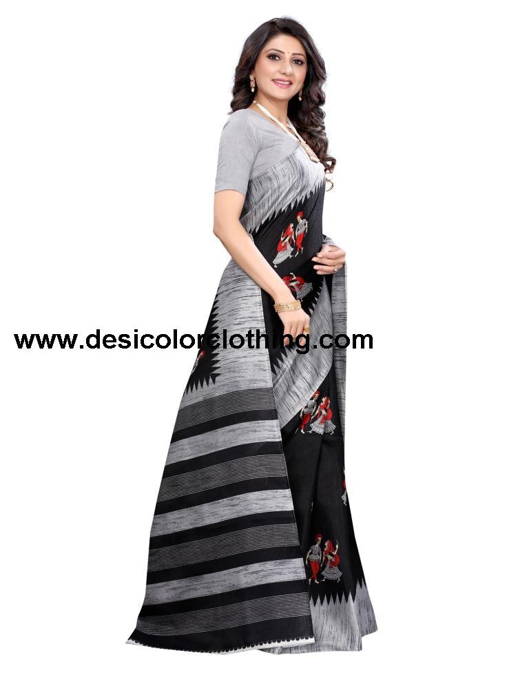 Black Coloured Khadi Silk Printed Casual saree
