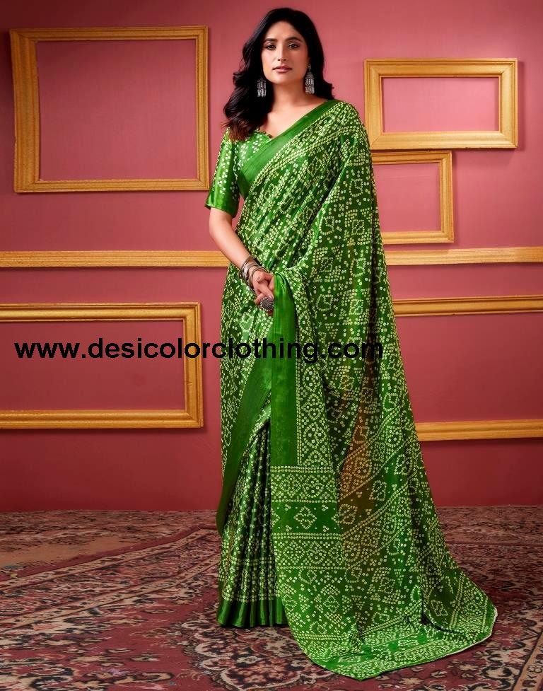 Green Silk Bandhani Saree