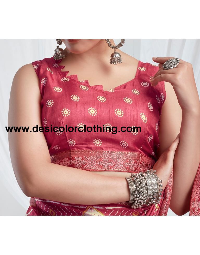 Punch Pink Silk Printed Saree