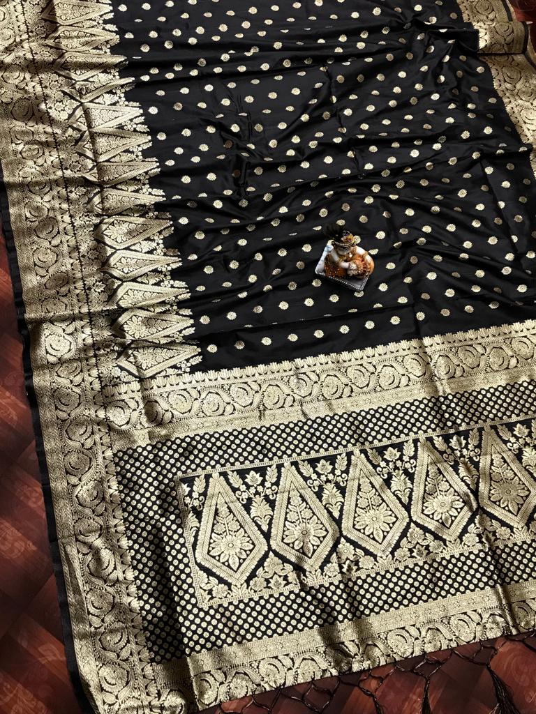 Product Image - Elegant Soft Banarasi Lichi Silk Saree with Water Gold Jari Weaving
