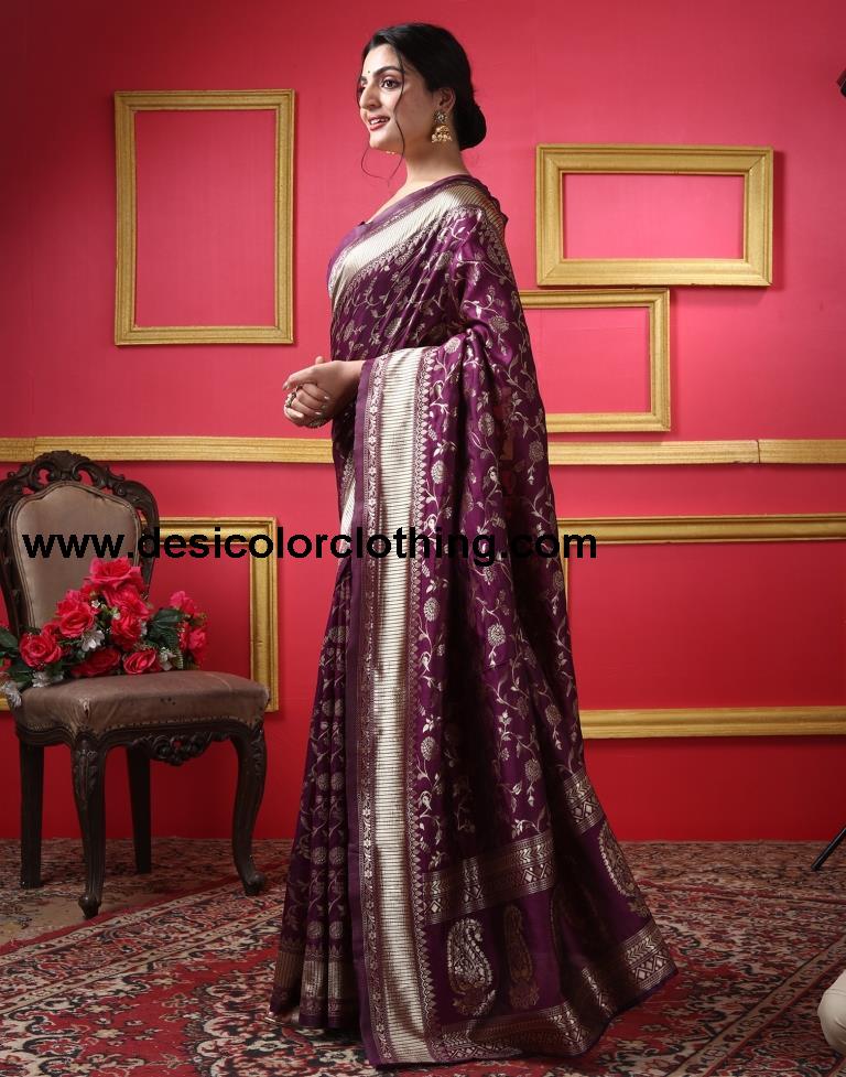 Dark Maroon Silk Plain Saree
