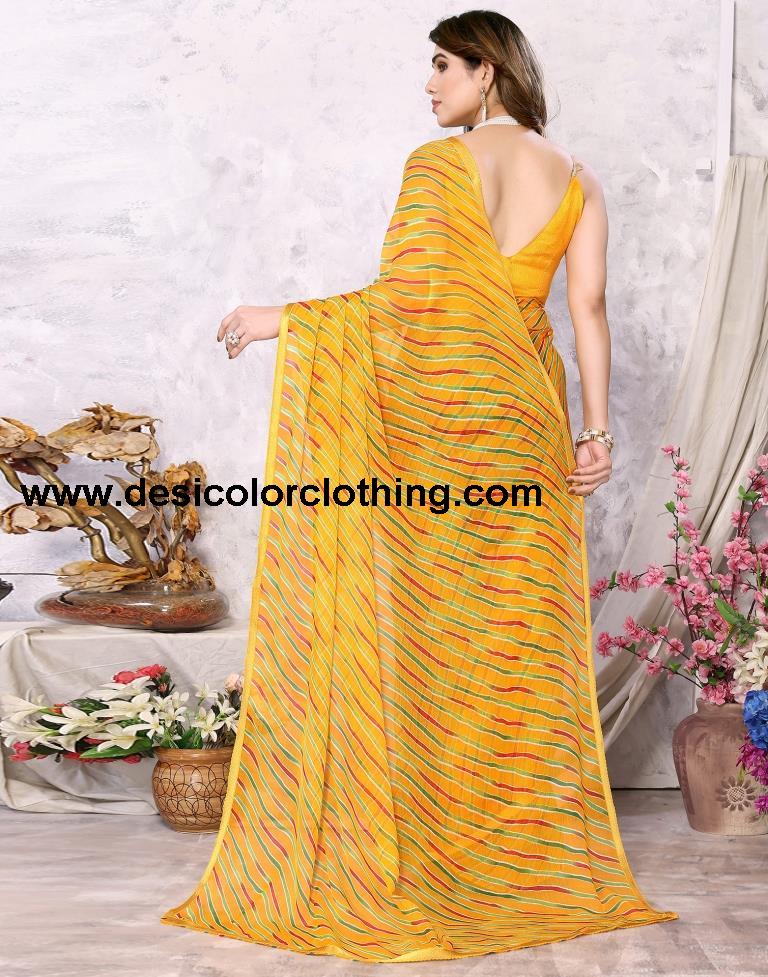 Turmeric Yellow Chiffon Leheriya Printed Saree