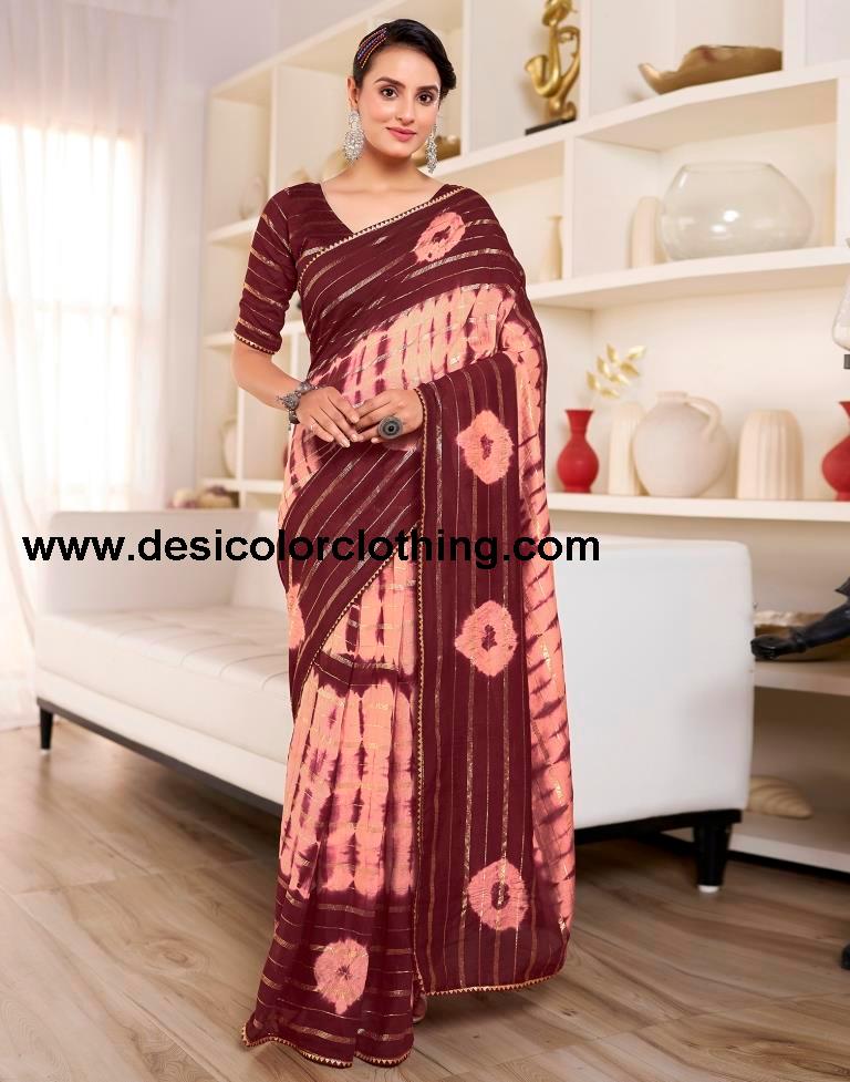 Peach Chanderi Printed Ready To Wear