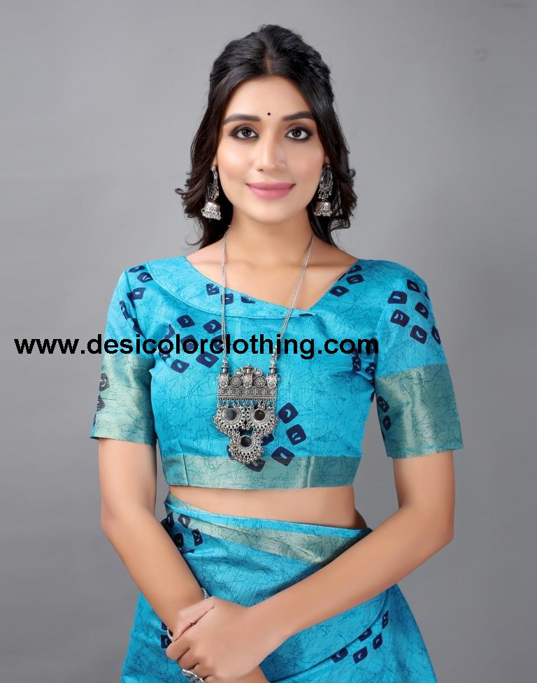 Sky Blue Bandhani Cotton Saree