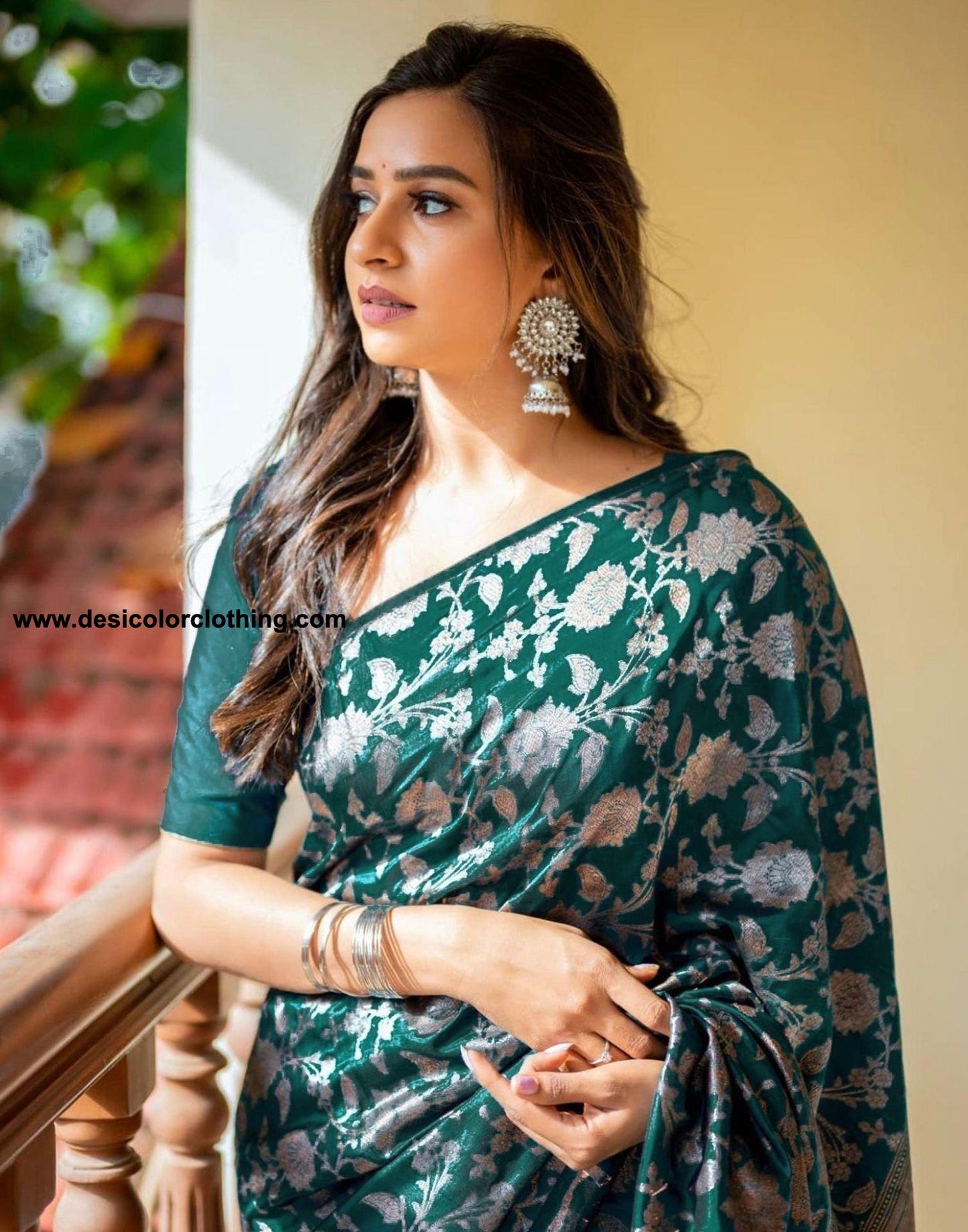 Sea Green Jacquard Silk Saree