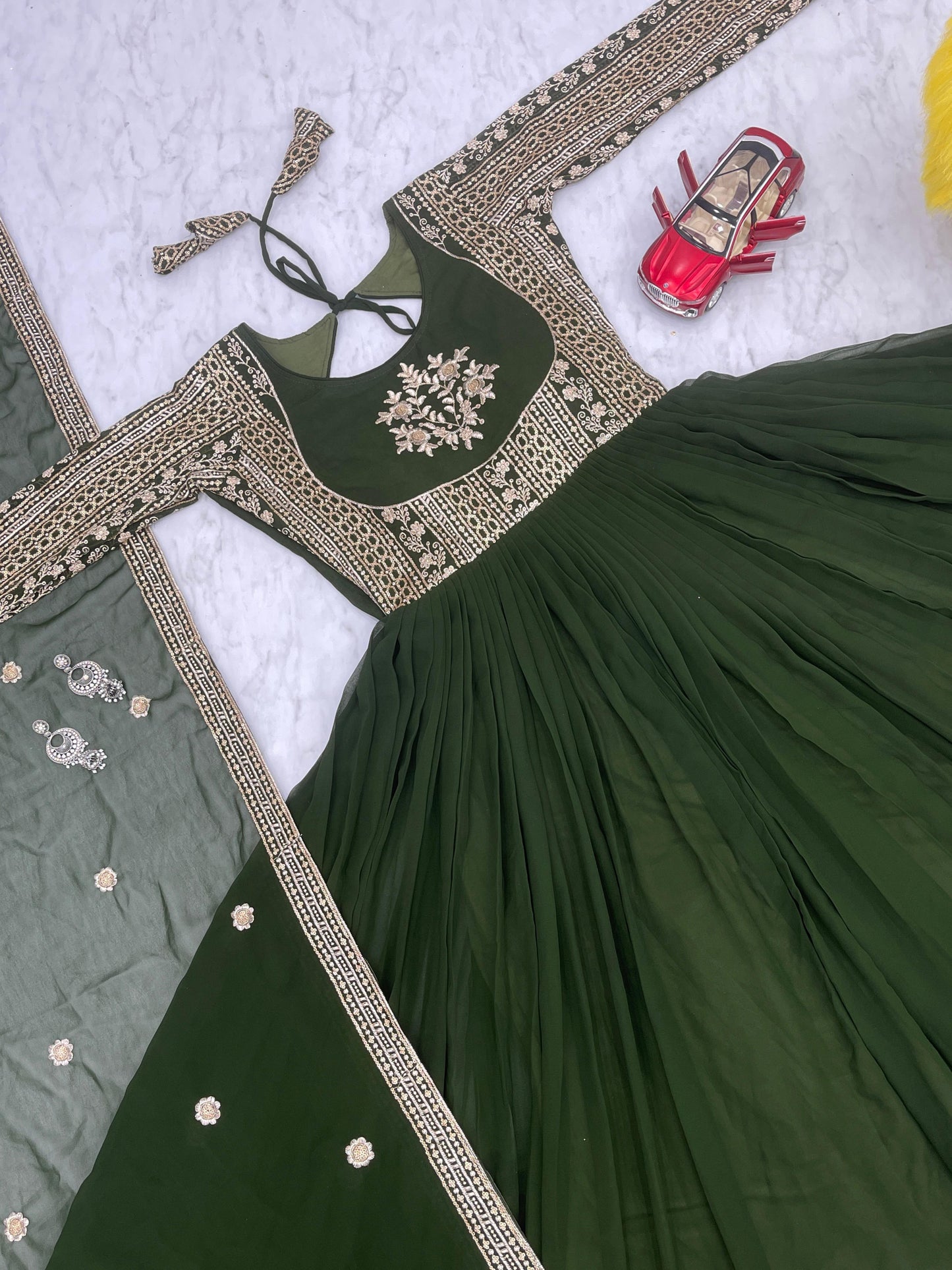 Product Image - Shree Ram Creation Festive Long Gown & Dupatta - Heavy Sequence Embroidery, Georgette Fabric