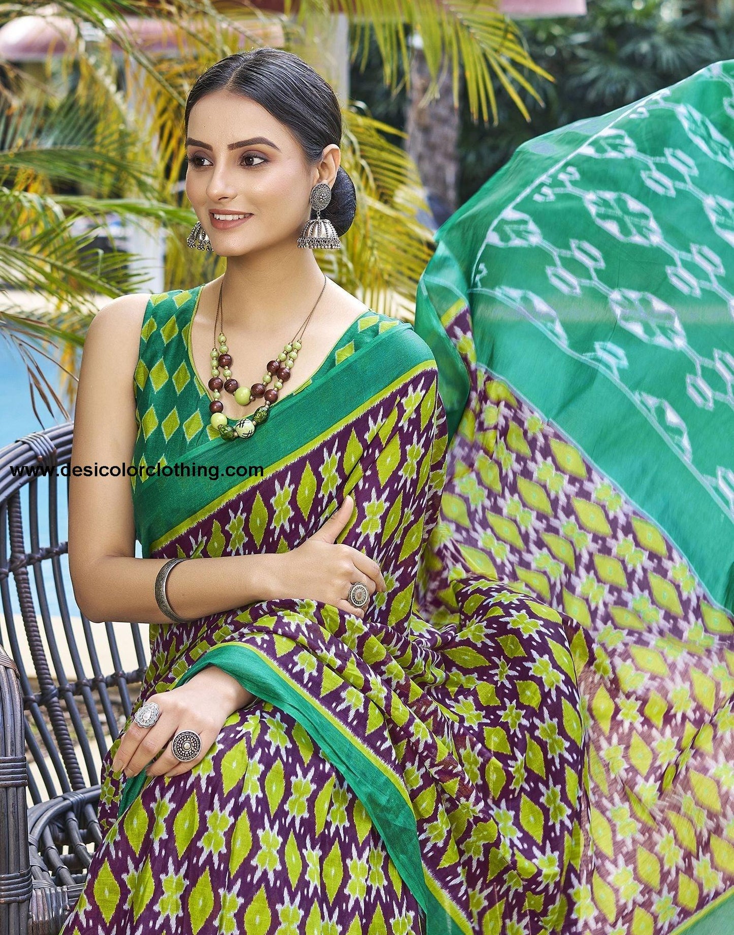 Purple Printed Cotton Pre-draped Saree