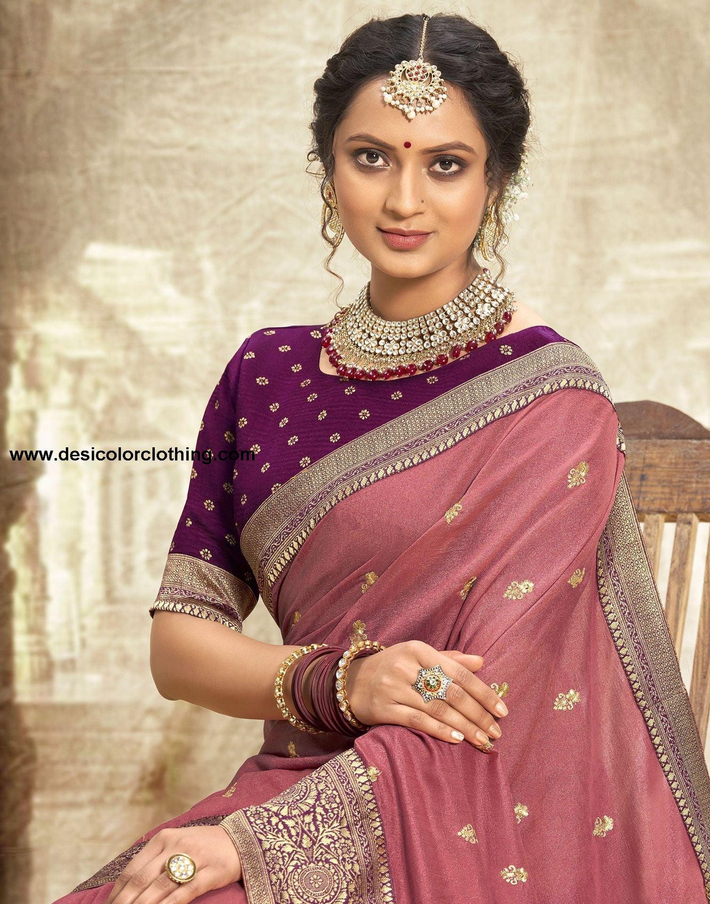 Pink Embroidery Banarasi Silk Saree