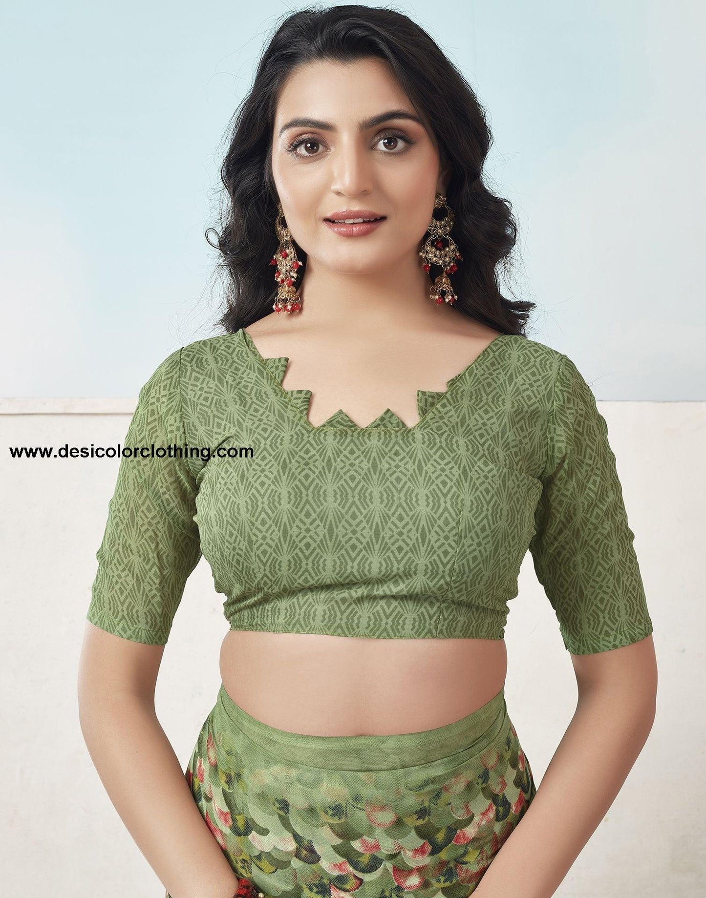 Olive Green Printed Georgette Saree