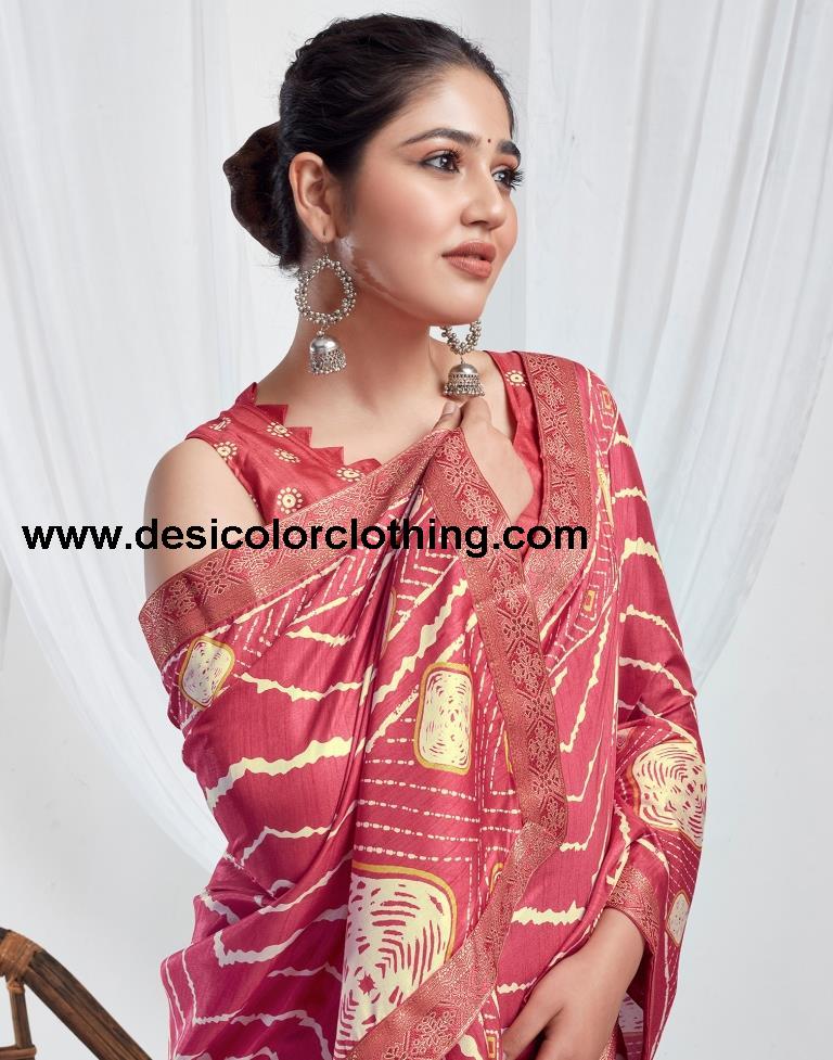 Punch Pink Silk Printed Saree