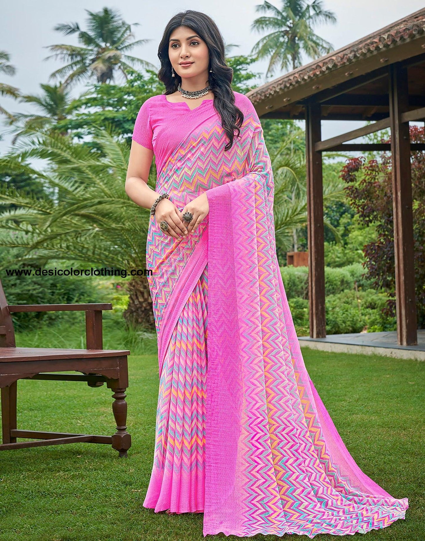 Pink Printed Saree
