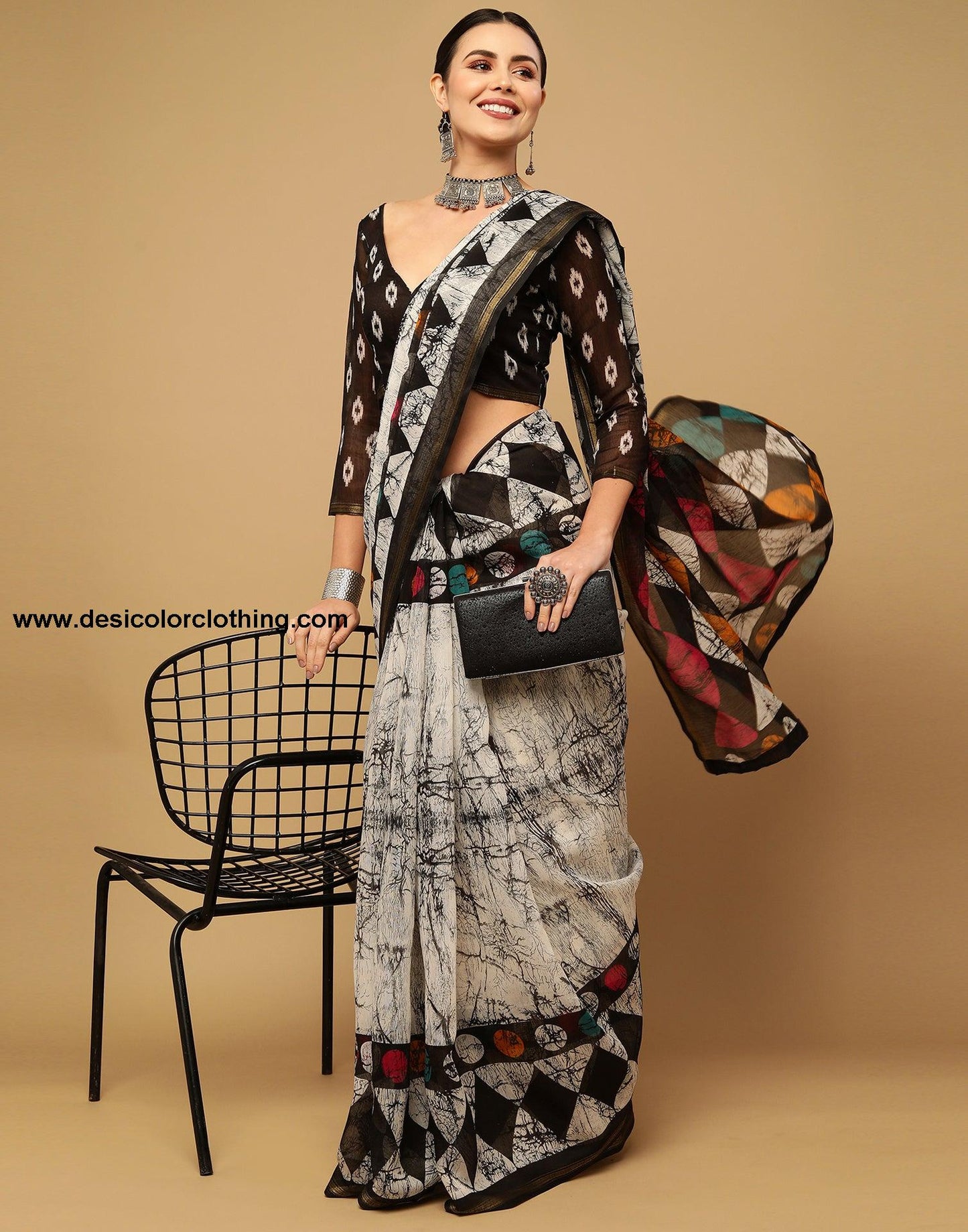 White And Grey Cotton Saree