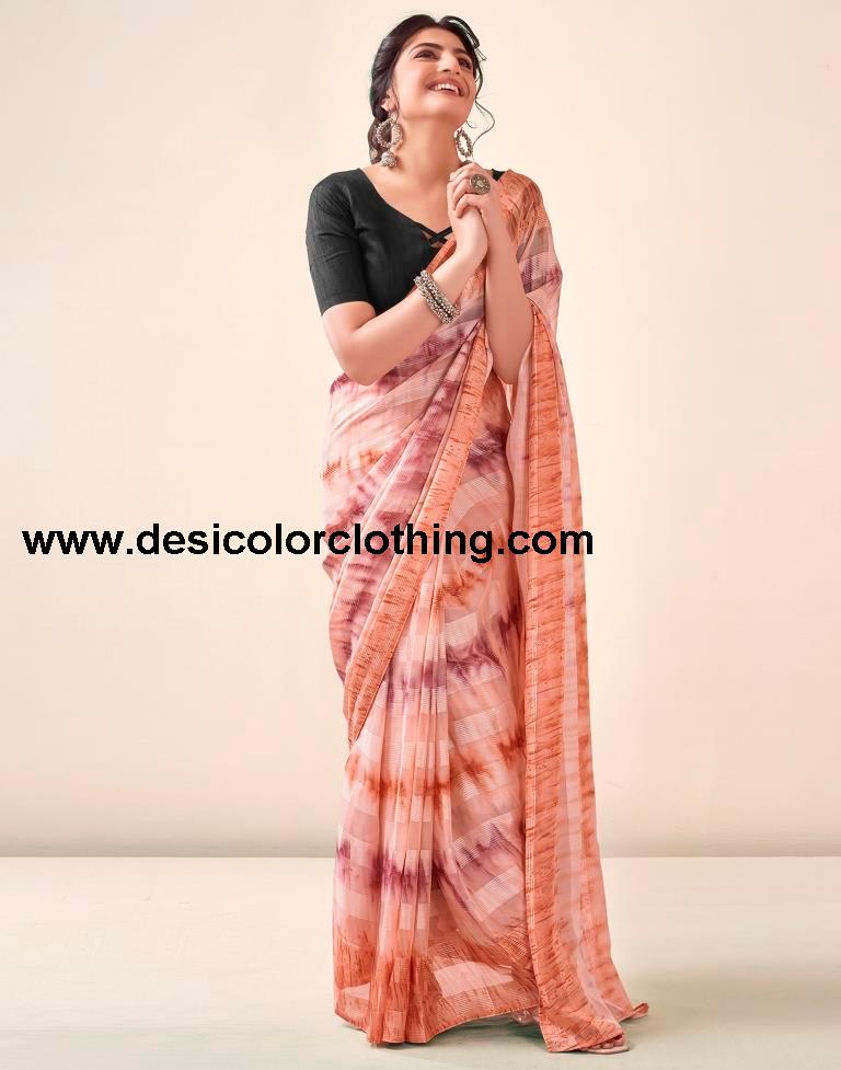 Light Peach Georgette Printed Ready to Wear Saree