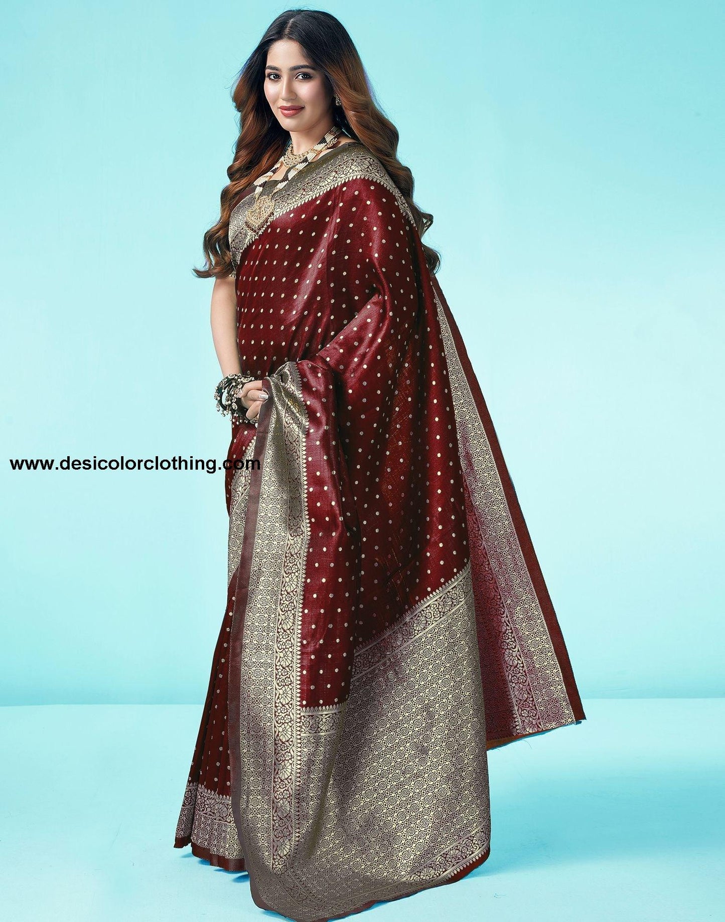 Brown Jacquard Silk Saree