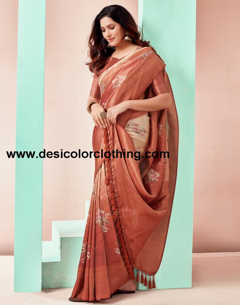 Rust Silk Printed Sarees