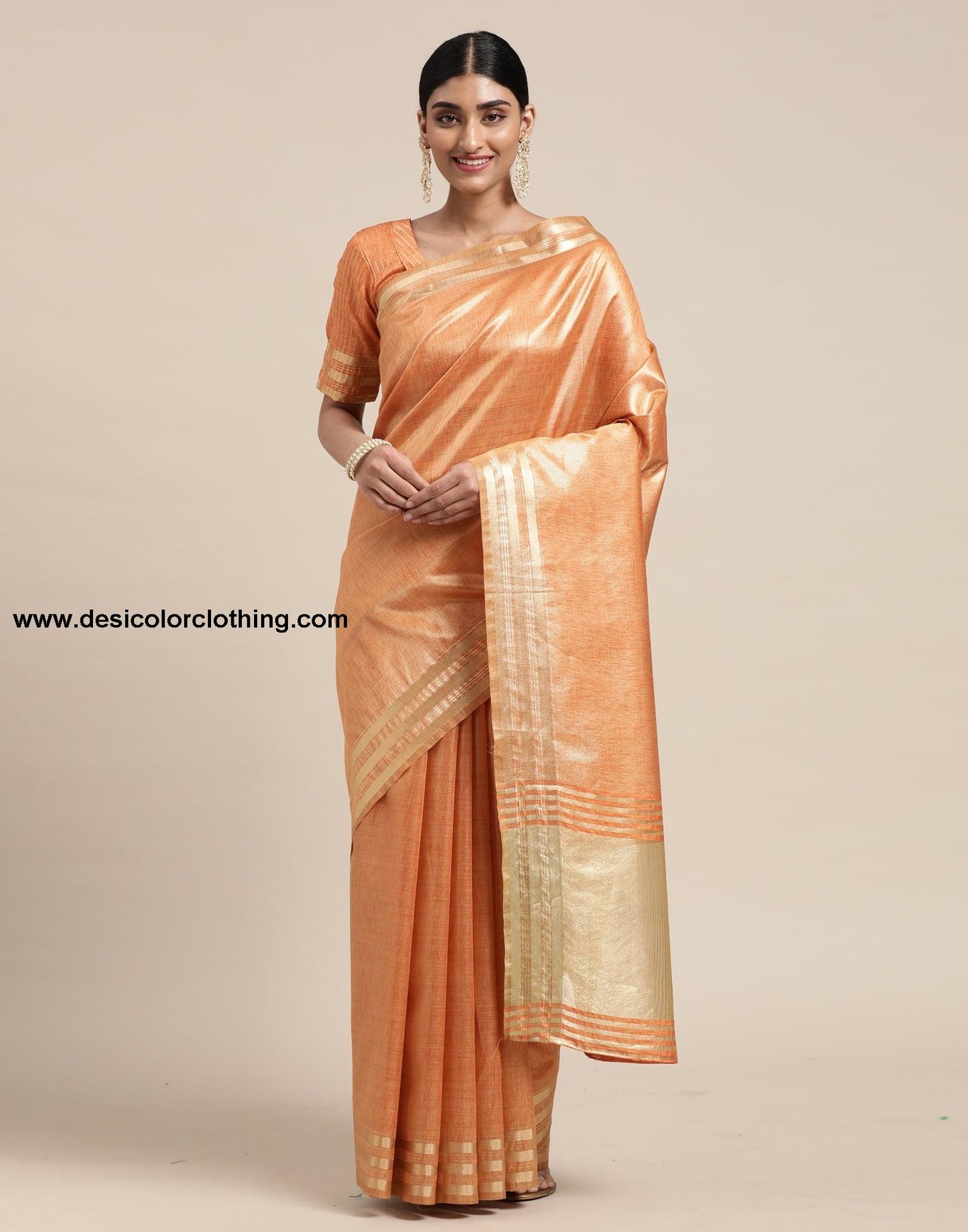 Orange And Golden Silk Saree